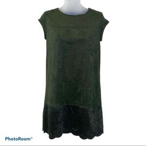 Xhilaration Olive Green Faux Suede Mini Cap Sleeve Dress Size XS